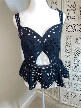 Alberta Ferretti Black Cutout Lace Top
